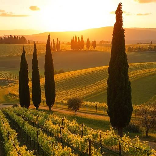 Panorama sulla campagna toscana con cipressi
