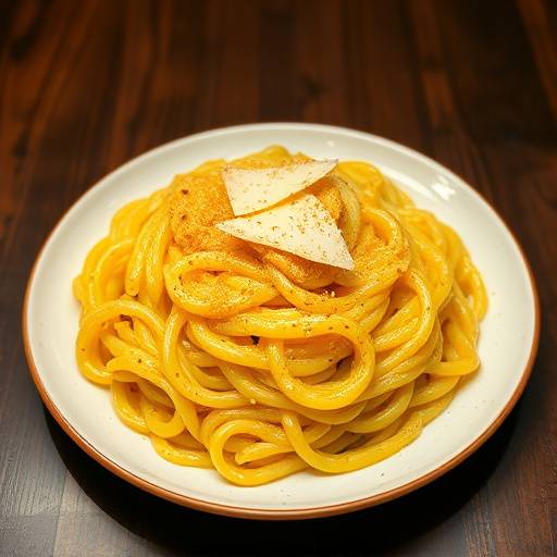 Piatto di risotto alla milanese con zafferano e scaglie di parmigiano