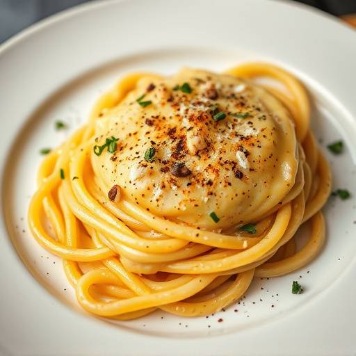 Piatto di spaghetti alla carbonara fumanti, guarniti con pepe nero e formaggio pecorino romano