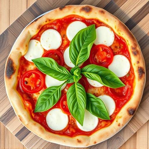 Pizza margherita appena sfornata con basilico fresco, pomodoro e mozzarella fusa