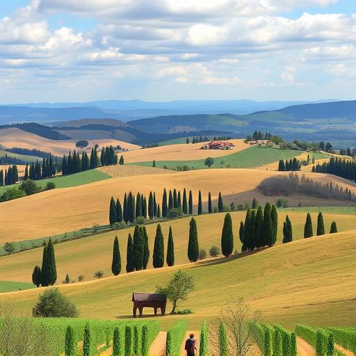 Veduta panoramica della Toscana con colline e cipressi